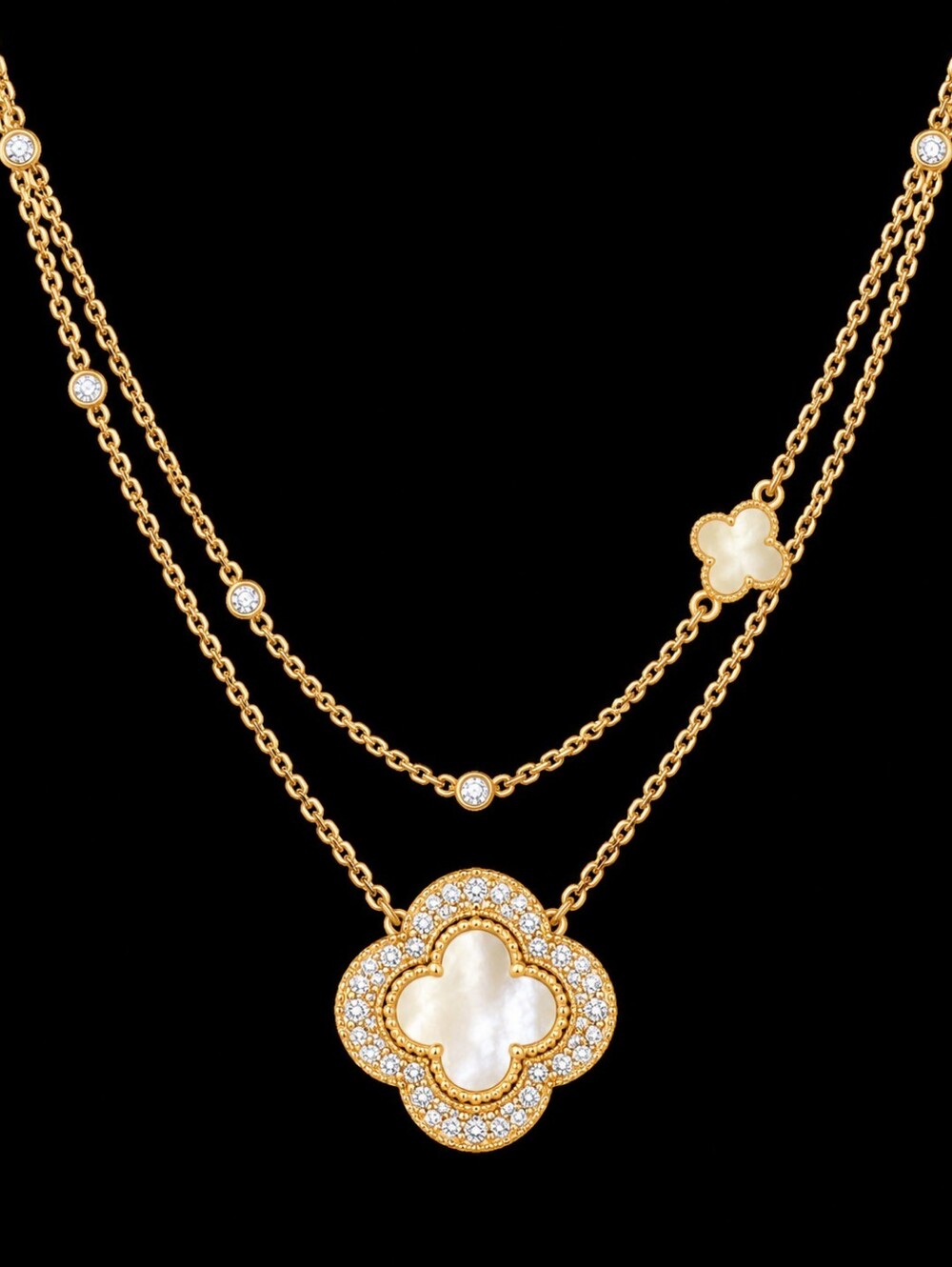 22kgp Dubai Jewelry Gold Clover Pendant Necklace with Mother-of-Pearl Accent